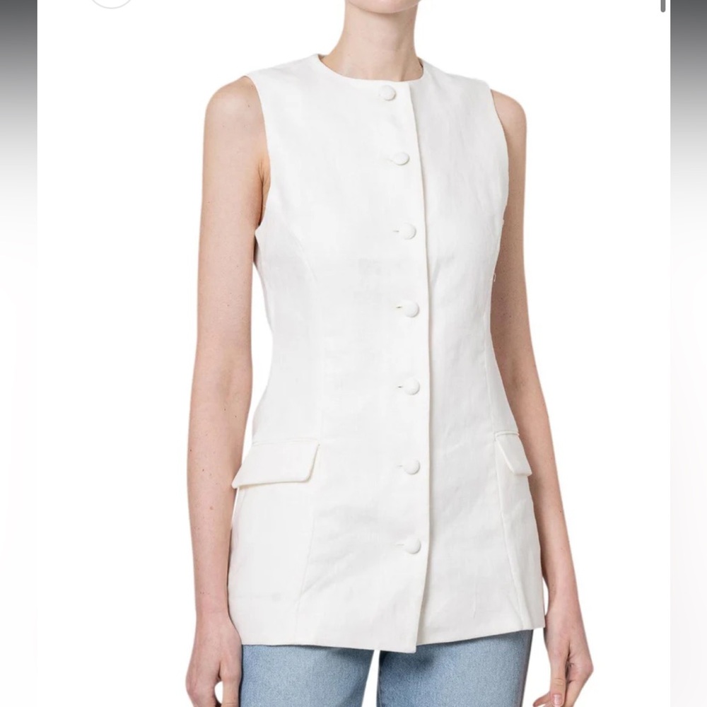 Faithfull the brand Jane white button down linen vest